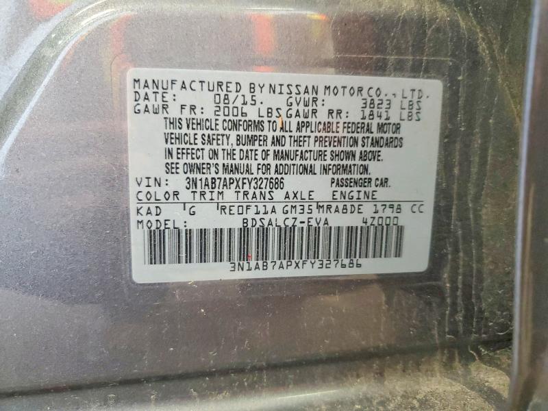 Продаж на аукціоні авто 2015 Nissan Sentra, vin: 3N1AB7APXFY327686, номер лоту: 57319406