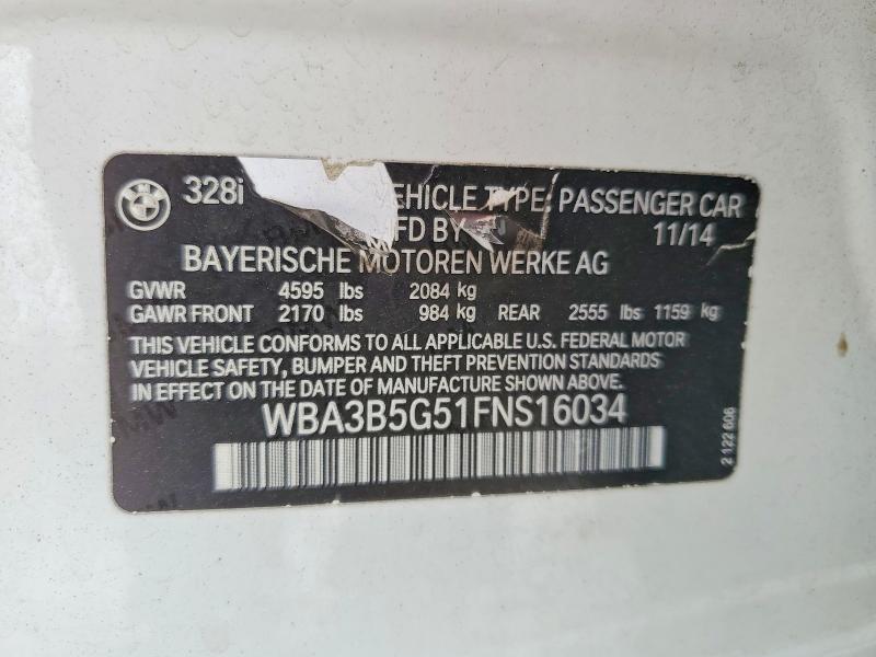 Aukcja sprzedaży 2015 Bmw 328, vin: WBA3B5G51FNS16034, numer aukcji: 57884906
