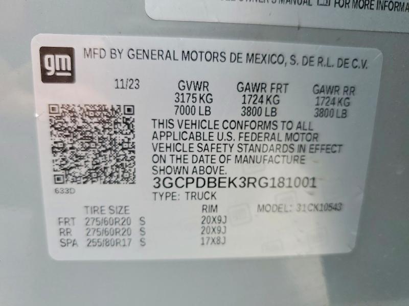 Aukcja sprzedaży 2024 Chevrolet Silverado, vin: 3GCPDBEK3RG181001, numer aukcji: 58268666
