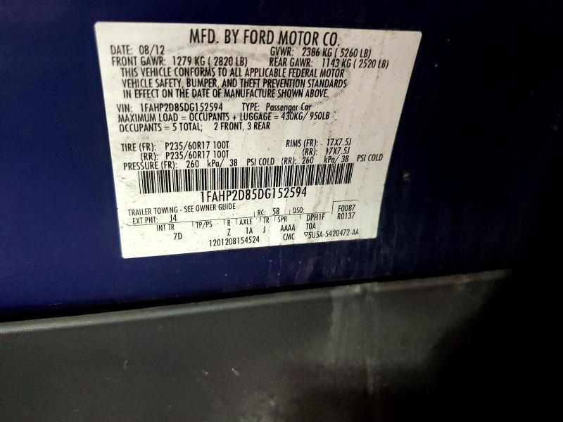 2013 Ford Taurus მანქანა იყიდება აუქციონზე, vin: 1FAHP2D85DG152594, აუქციონის ნომერი: 58735406