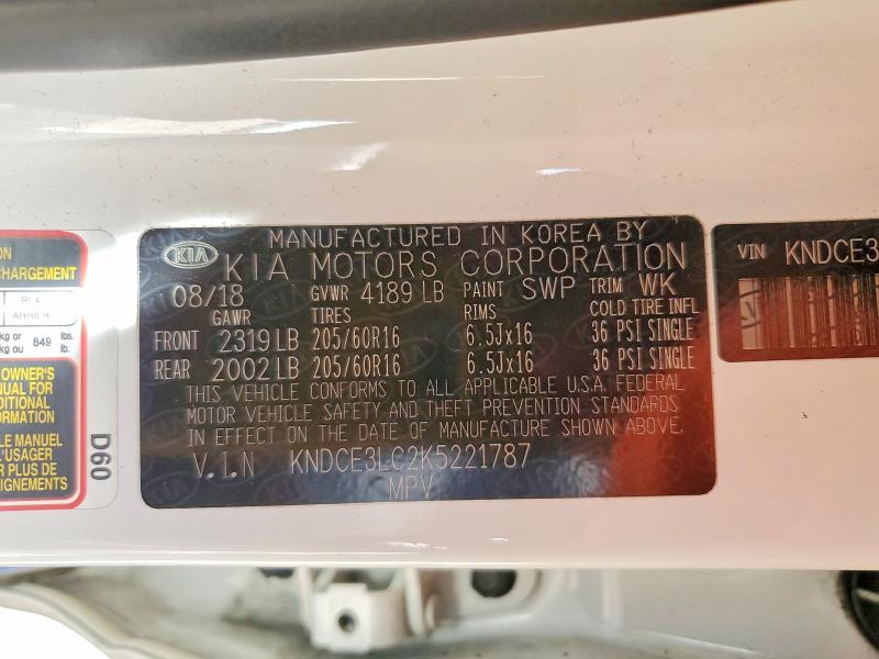 55996576 :رقم المزاد ، KNDCE3LC2K5221787 vin ، 2019 Kia Niro مزاد بيع