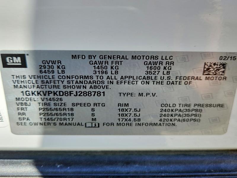 Aukcja sprzedaży 2015 Gmc Acadia, vin: 1GKKVPKD8FJ288781, numer aukcji: 56652836