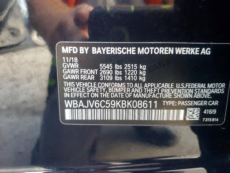 Aukcja sprzedaży 2019 Bmw 640, vin: WBAJV6C59KBK08611, numer aukcji: 58411796