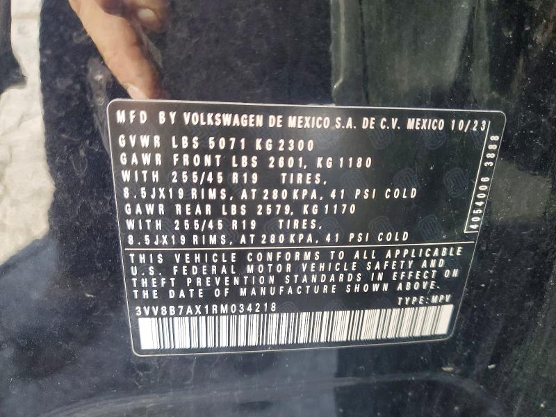 57134766 :رقم المزاد ، 3VV8B7AX1RM034218 vin ، 2024 Volkswagen Tiguan مزاد بيع