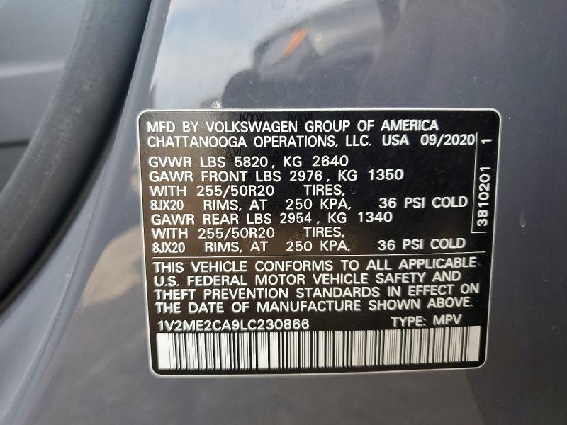 58626026 :رقم المزاد ، 1V2ME2CA9LC230866 vin ، 2020 Volkswagen Atlas Cross Sport مزاد بيع