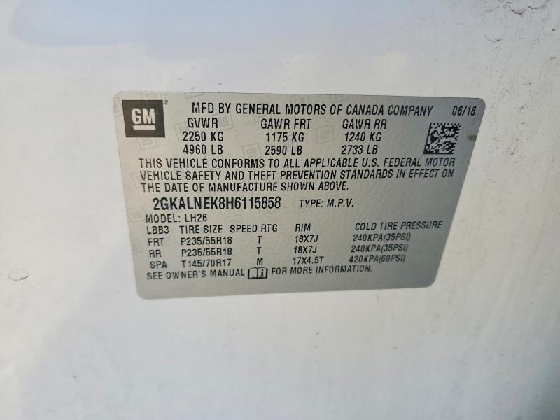 Aukcja sprzedaży 2017 Gmc Terrain, vin: 2GKALNEK8H6115858, numer aukcji: 58008616