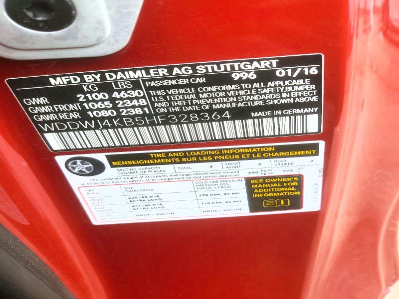 58600996 :رقم المزاد ، WDDWJ4KB5HF328364 vin ، 2017 Mercedes-benz C مزاد بيع