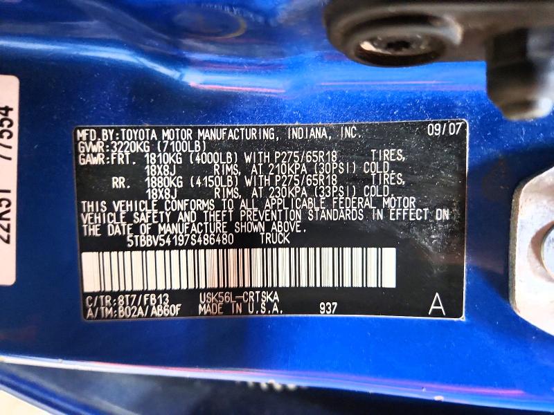 Aukcja sprzedaży 2007 Toyota Tundra, vin: 5TBBV54197S486480, numer aukcji: 55492556