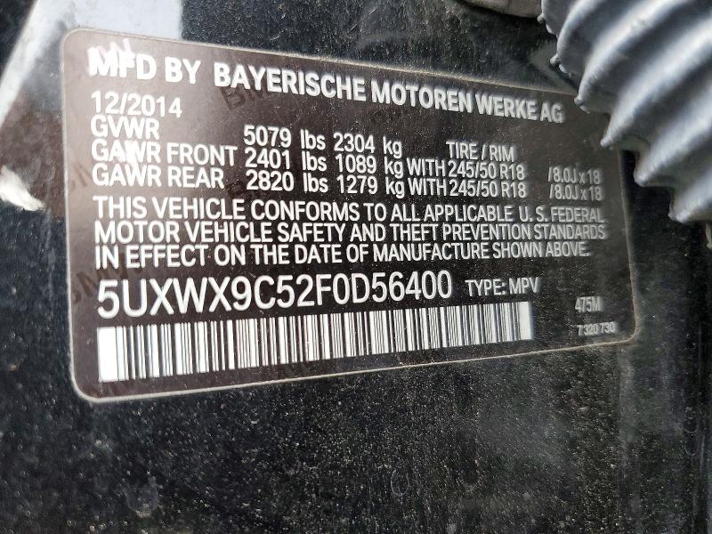 56752236 :رقم المزاد ، 5UXWX9C52F0D56400 vin ، 2015 Bmw X3 مزاد بيع