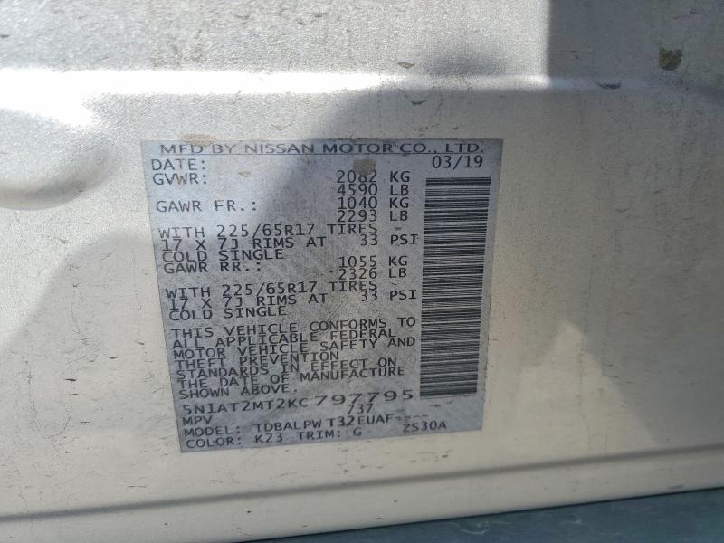 55877806 :رقم المزاد ، 5N1AT2MT2KC797795 vin ، 2019 Nissan Rogue مزاد بيع