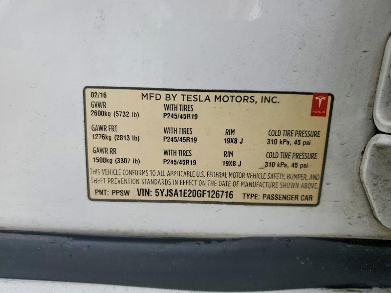 Aukcja sprzedaży 2016 Tesla Model S, vin: 5YJSA1E20GF126716, numer aukcji: 56133436