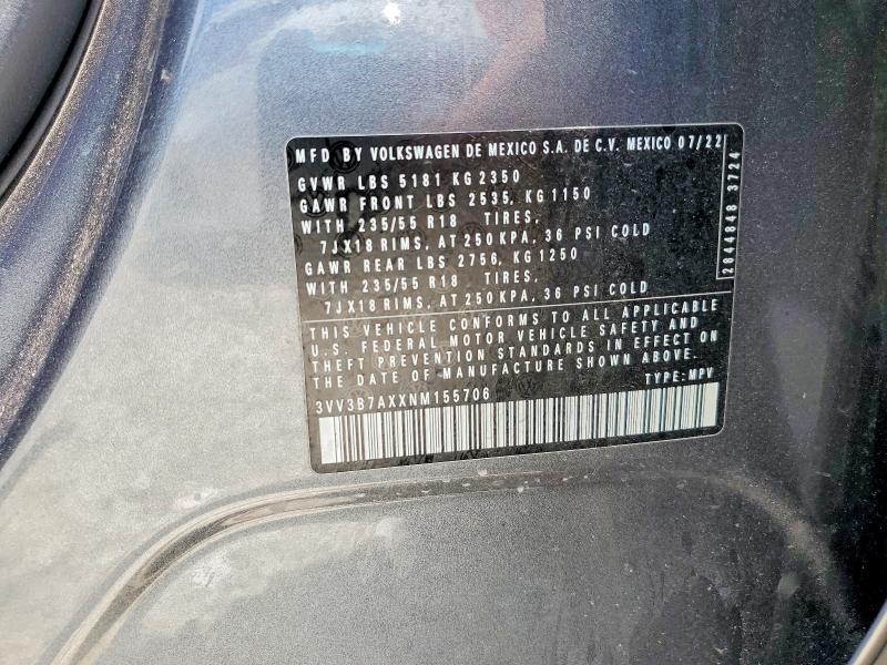 Продаж на аукціоні авто 2022 Volkswagen Tiguan, vin: 3VV3B7AXXNM155706, номер лоту: 58430746