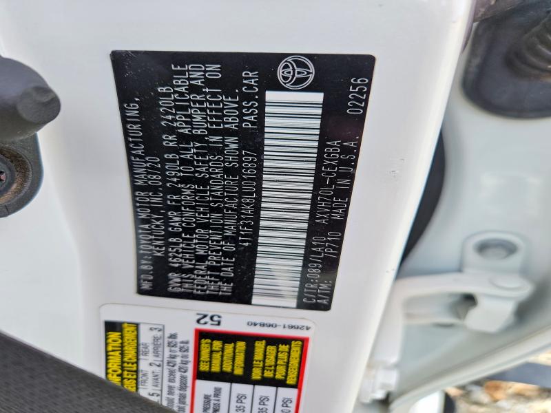 56799596 :رقم المزاد ، 4T1F31AK8LU016897 vin ، 2020 Toyota Camry مزاد بيع