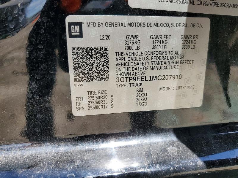 2021 Gmc Sierra მანქანა იყიდება აუქციონზე, vin: 3GTP9EEL1MG207910, აუქციონის ნომერი: 55719116