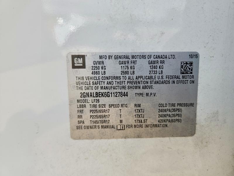 Продаж на аукціоні авто 2016 Chevrolet Equinox, vin: 2GNALBEK6G1127844, номер лоту: 58695096