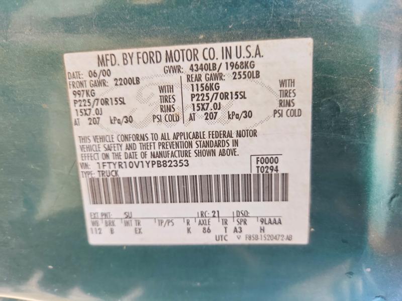 Aukcja sprzedaży 2000 Ford Ranger, vin: 1FTYR10V1YPB82353, numer aukcji: 56250156