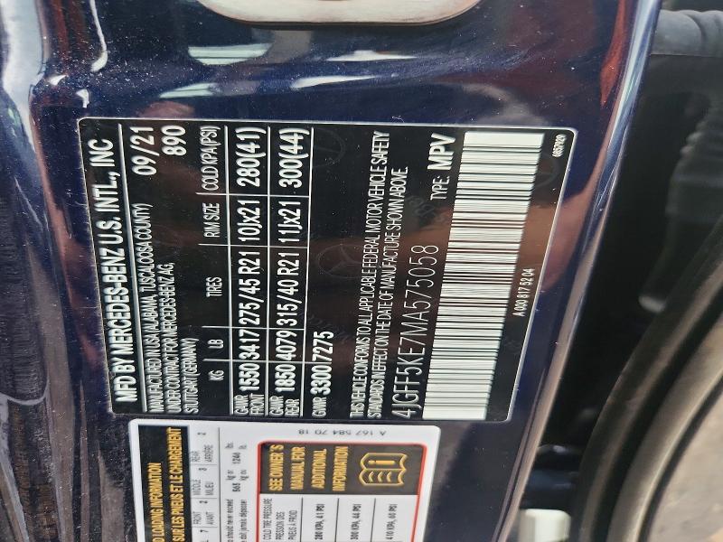 56055116 :رقم المزاد ، 4JGFF5KE7MA575058 vin ، 2021 Mercedes-benz Gls مزاد بيع