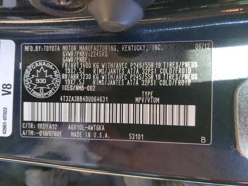 Aukcja sprzedaży 2013 Toyota Venza, vin: 4T3ZA3BB4DU064631, numer aukcji: 55964436