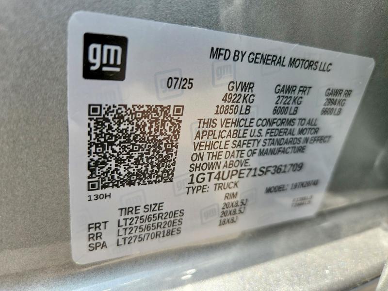 2025 Gmc Sierra მანქანა იყიდება აუქციონზე, vin: 1GT4UPE71SF361709, აუქციონის ნომერი: 56236606