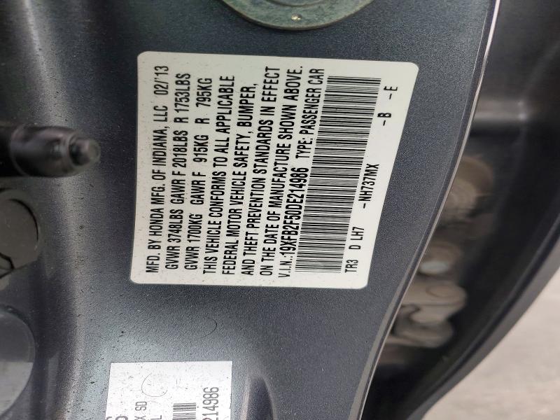 54779906 :رقم المزاد ، 19XFB2F50DE214986 vin ، 2013 Honda Civic مزاد بيع