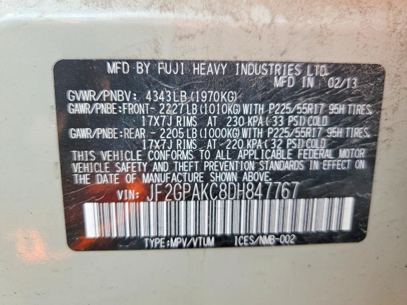 Продажа на аукционе авто 2013 Subaru Xv Crosstrek, vin: JF2GPAKC8DH847767, номер лота: 58602176