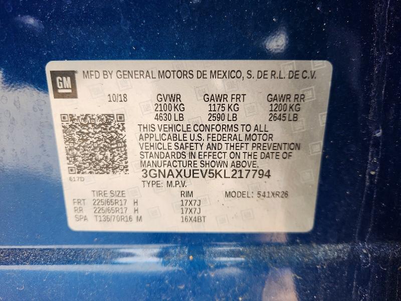 Продажа на аукционе авто 2019 Chevrolet Equinox, vin: 3GNAXUEV5KL217794, номер лота: 57740686