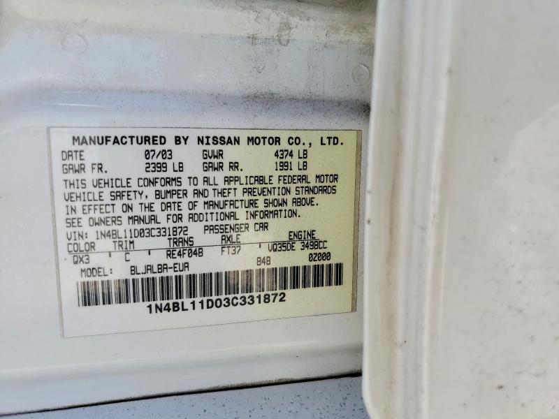 2003 Nissan Altima მანქანა იყიდება აუქციონზე, vin: 1N4BL11D03C331872, აუქციონის ნომერი: 59183736