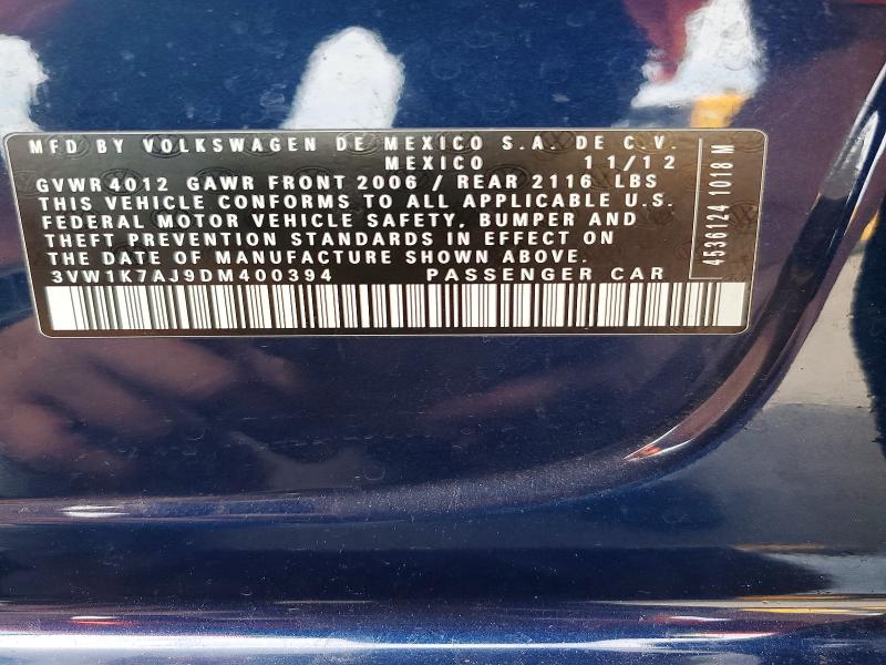 57116086 :رقم المزاد ، 3VW1K7AJ9DM400394 vin ، 2013 Volkswagen Jetta مزاد بيع