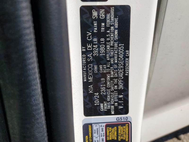 2025 Kia K4 მანქანა იყიდება აუქციონზე, vin: 3KPFU4DE9SE040051, აუქციონის ნომერი: 56545166