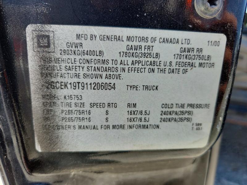 Aukcja sprzedaży 2001 Chevrolet Silverado, vin: 2GCEK19T911206054, numer aukcji: 55893496