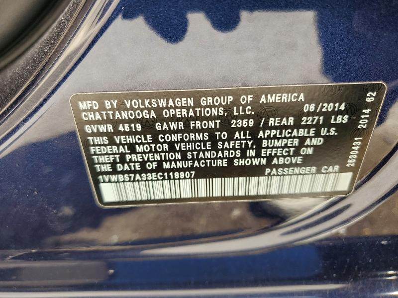 Продажа на аукционе авто 2014 Volkswagen Passat, vin: 1VWBS7A33EC118907, номер лота: 56606046