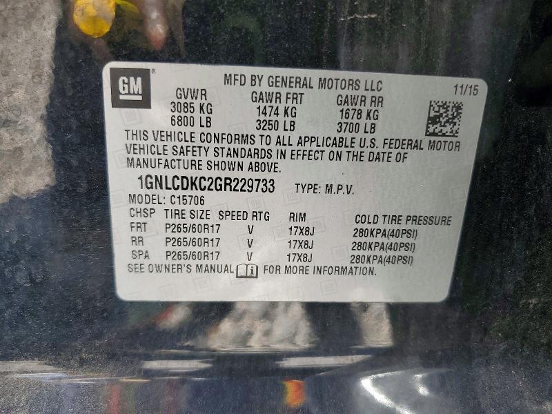 2016 Chevrolet Tahoe მანქანა იყიდება აუქციონზე, vin: 1GNLCDKC2GR229733, აუქციონის ნომერი: 56281636