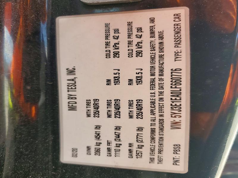 2020 Tesla Model 3 მანქანა იყიდება აუქციონზე, vin: 5YJ3E1EA0LF660776, აუქციონის ნომერი: 57397136