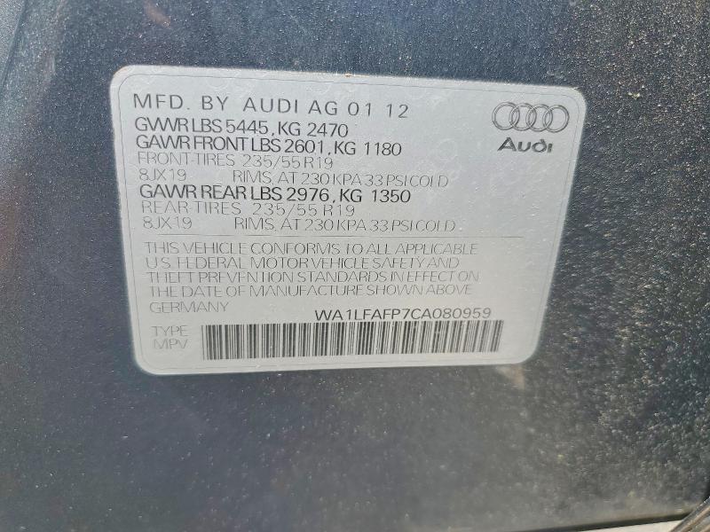 Продаж на аукціоні авто 2012 Audi Q5, vin: WA1LFAFP7CA080959, номер лоту: 56828736
