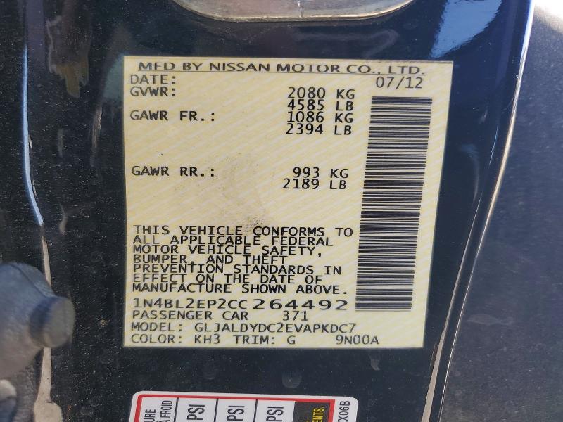 Продажа на аукционе авто 2012 Nissan Altima, vin: 1N4BL2EP2CC264492, номер лота: 58551476