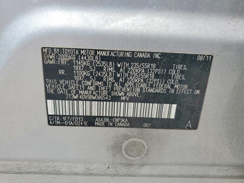 Продаж на аукціоні авто 2011 Toyota Rav4, vin: 2T3WF4DV9BW086543, номер лоту: 58275176