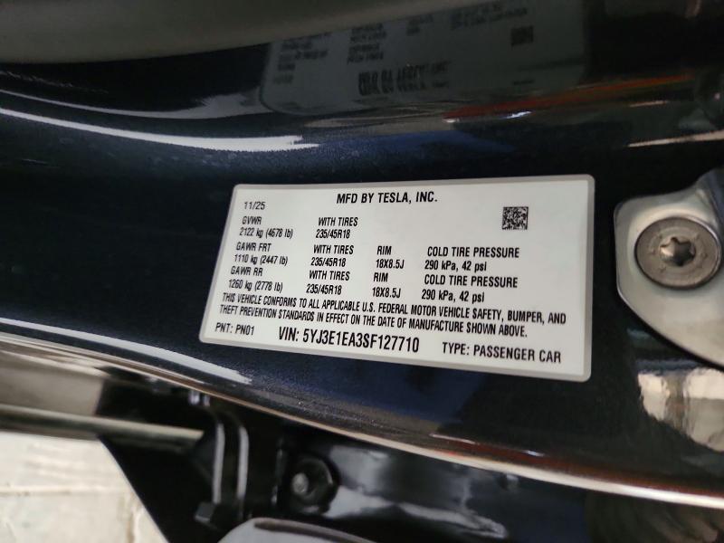 57496396 :رقم المزاد ، 5YJ3E1EA3SF127710 vin ، 2025 Tesla Model 3 مزاد بيع