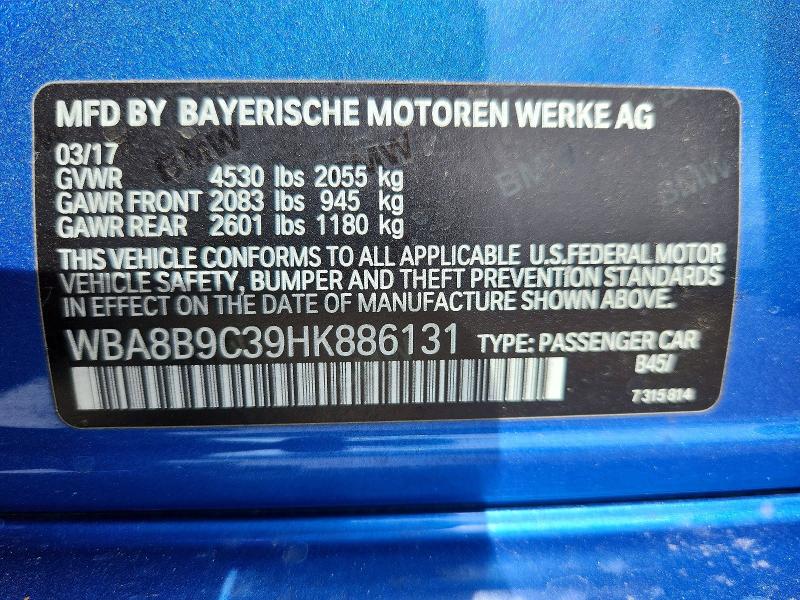 Aukcja sprzedaży 2017 Bmw 330, vin: WBA8B9C39HK886131, numer aukcji: 56121236