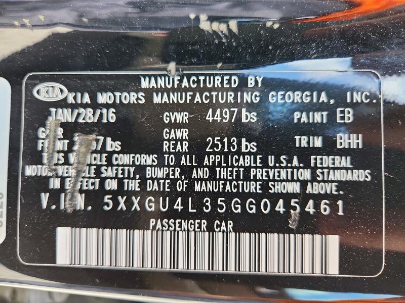Продаж на аукціоні авто 2016 Kia Optima, vin: 5XXGU4L35GG045461, номер лоту: 58257846