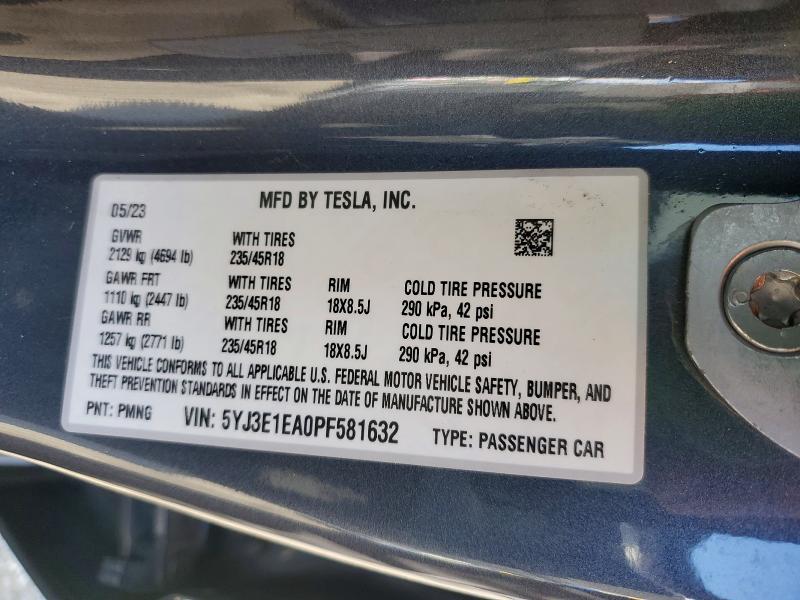 2023 Tesla Model 3 მანქანა იყიდება აუქციონზე, vin: 5YJ3E1EA0PF581632, აუქციონის ნომერი: 54559406