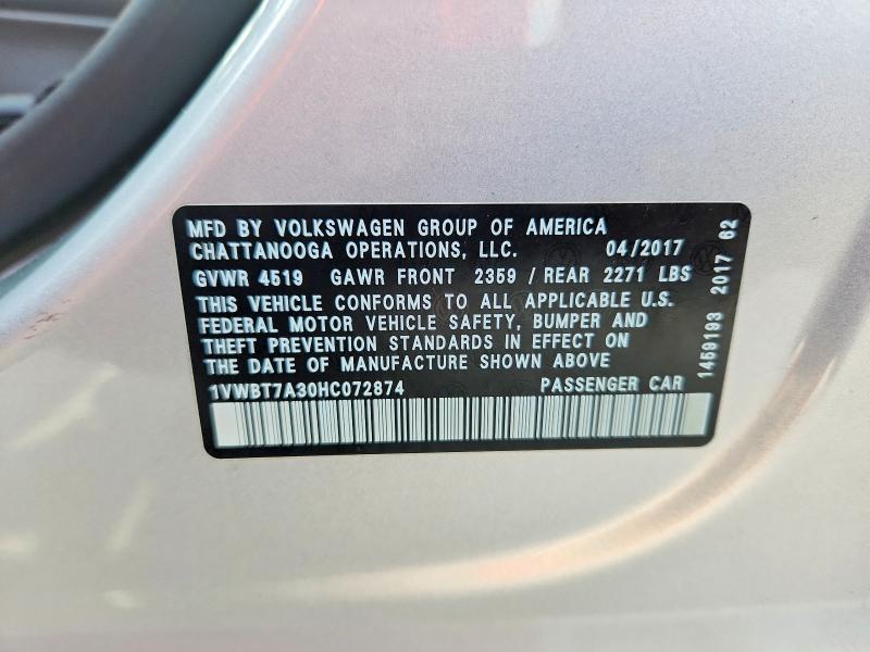 Продаж на аукціоні авто 2017 Volkswagen Passat, vin: 1VWBT7A30HC072874, номер лоту: 57144446