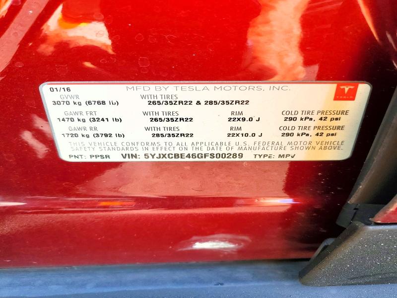 Продаж на аукціоні авто 2016 Tesla Model X, vin: 5YJXCBE46GFS00289, номер лоту: 57089586