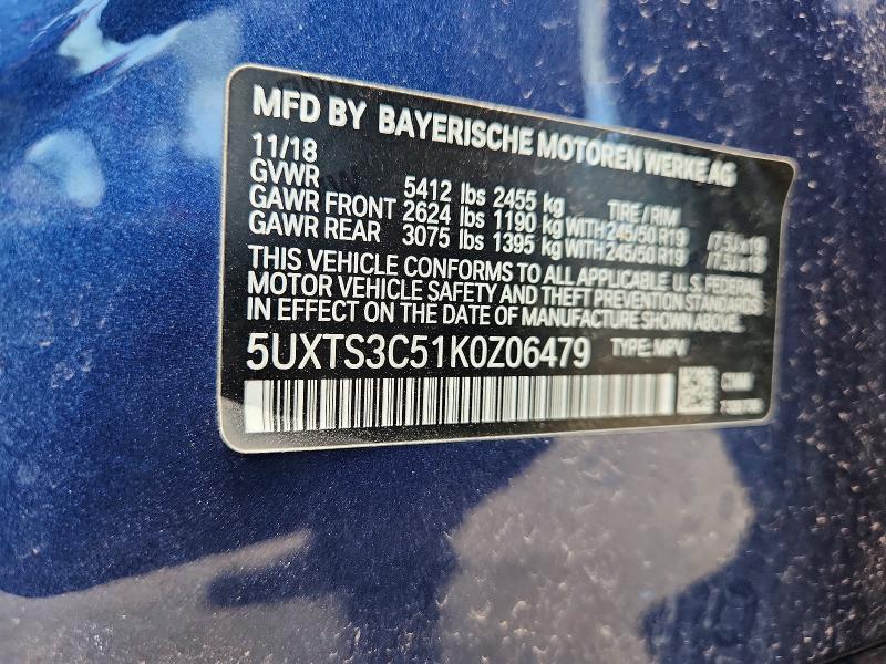 Продажа на аукционе авто 2019 Bmw X3, vin: 5UXTS3C51K0Z06479, номер лота: 57239146