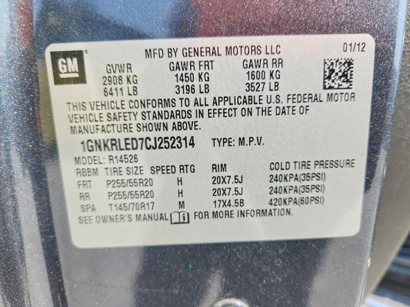 58315556 :رقم المزاد ، 1GNKRLED7CJ252314 vin ، 2012 Chevrolet Traverse مزاد بيع