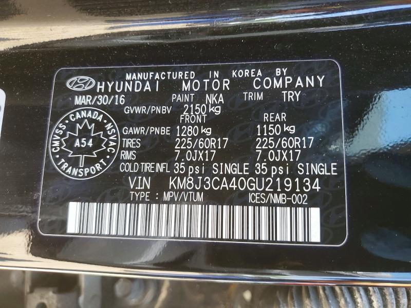 2016 Hyundai Tucson მანქანა იყიდება აუქციონზე, vin: KM8J3CA40GU219134, აუქციონის ნომერი: 54510576