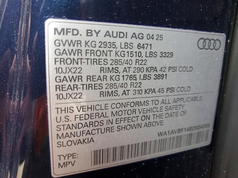 Продаж на аукціоні авто 2025 Audi Q8, vin: WA1AVBF14SD034305, номер лоту: 55959566