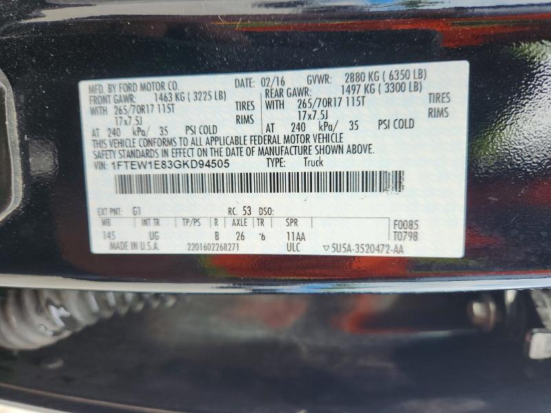 Продаж на аукціоні авто 2016 Ford F150, vin: 1FTEW1E83GKD94505, номер лоту: 55801176