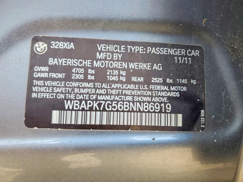 59086546 :رقم المزاد ، WBAPK7G56BNN86919 vin ، 2011 Bmw 328 مزاد بيع
