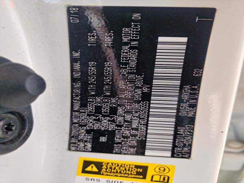 2018 Toyota Highlander Hybrid მანქანა იყიდება აუქციონზე, vin: 5TDDGRFH0JS050555, აუქციონის ნომერი: 54759706