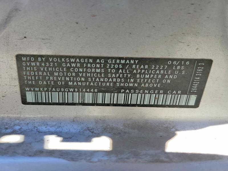 Продажа на аукционе авто 2016 Volkswagen E-golf, vin: WVWKP7AU9GW914446, номер лота: 57940856